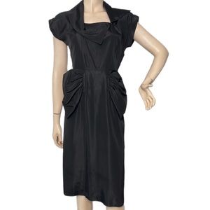 1950s  Black Taffeta Dress with Front Bow